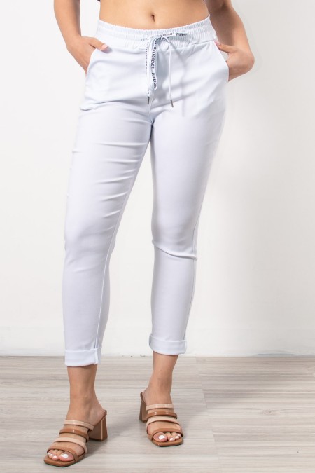 Trousers with Elastic Waist - White