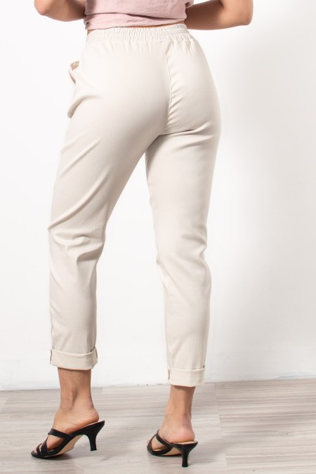 Trousers with Elastic Waist - Ecru 2