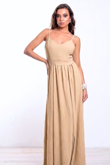 Open Back Maxi Dress - Beige