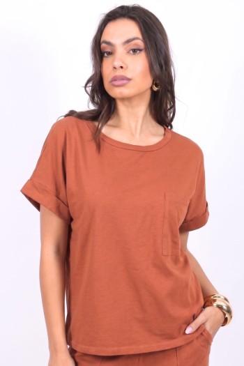 T-Shirt with Brooch - Rust
