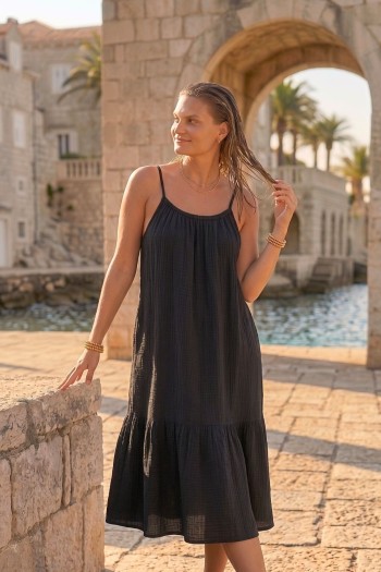 Φαρδύ Φόρεμα Τιραντάκι - Μαύρο| Exxes Fashion