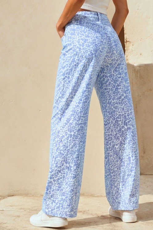 Leopard Wide-Leg Jeans - Light Blue