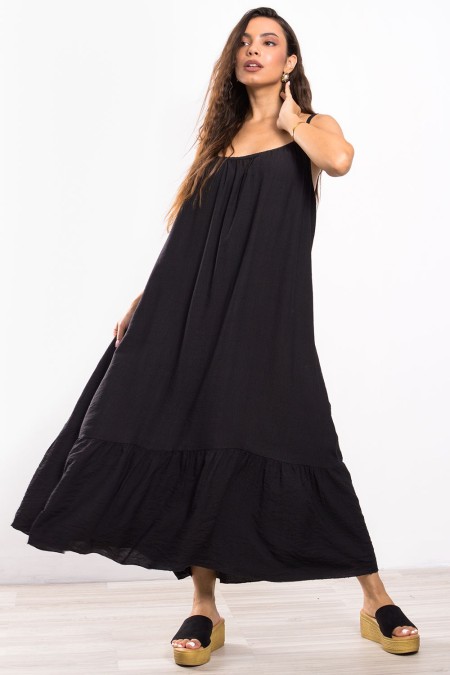 Maxi Wide Frilled Dress - Black