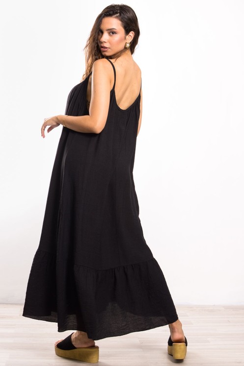 Maxi Wide Frilled Dress - Black