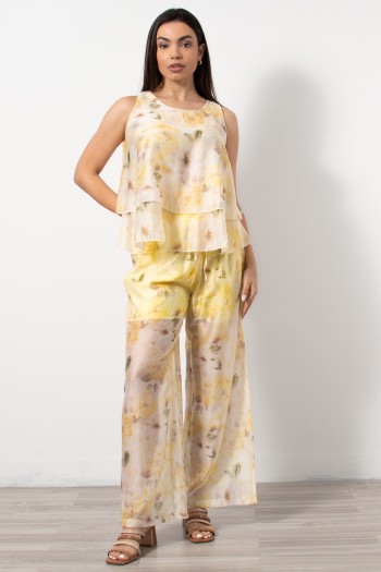 Printed Blouse & Pants Set - Yellow