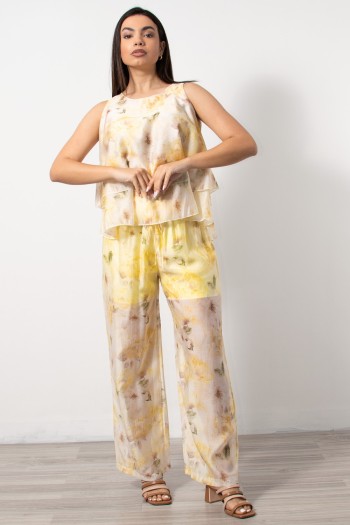 Printed Blouse & Pants Set - Yellow