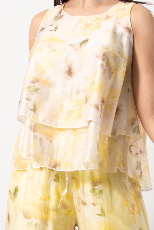 Printed Blouse & Pants Set - Yellow