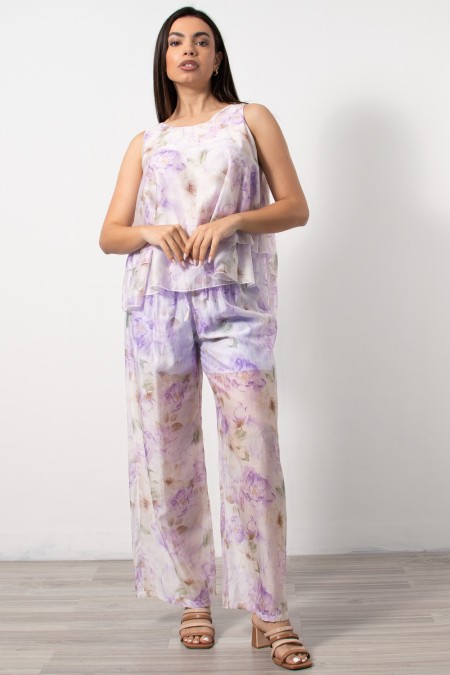 Printed Blouse & Pants Set - Lilac 2