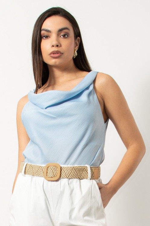 Draped Low Back Top - Light Blue