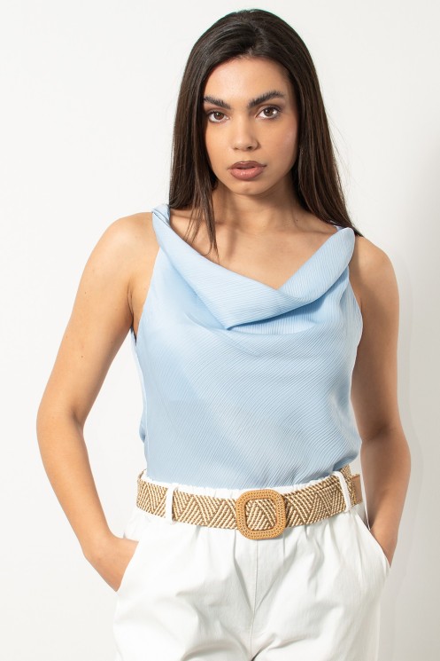 Draped Low Back Top - Light Blue