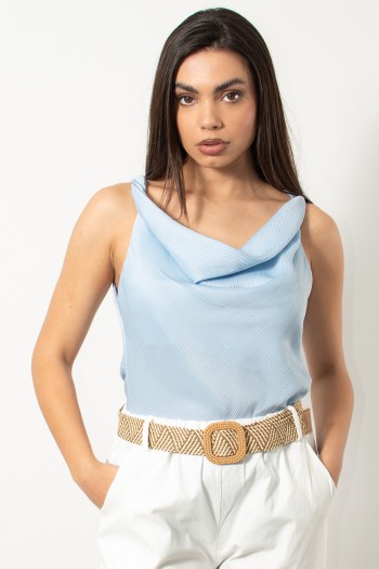 Draped Low Back Top - Light Blue