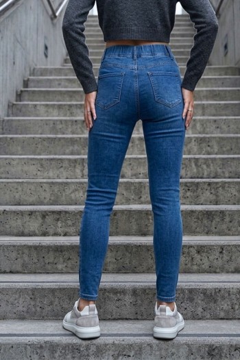 Σκούρο Denim Τζιν με Λάστιχο στη Μέση| Exxes Fashion