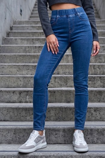 Σκούρο Denim Τζιν με Λάστιχο στη Μέση| Exxes Fashion