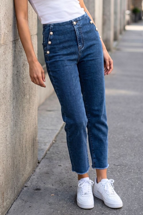 Σκούρο Denim Τζιν με Λάστιχο στη Μέση| Exxes Fashion