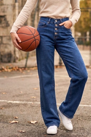 Wide-Leg Trousers with Buttons