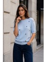 Short-Sleeve Knitted Top - Light Blue