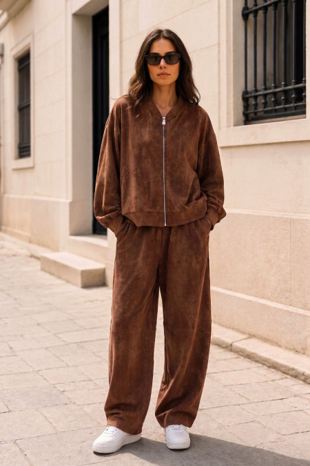 Tracksuit Set with Zip-Up Jacket - Brown
