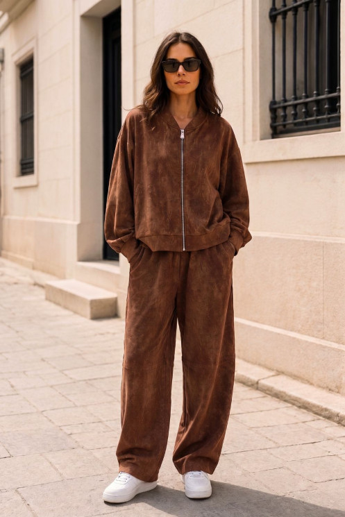 Tracksuit Set with Zip-Up Jacket - Brown