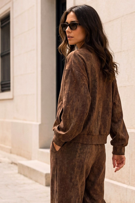 Tracksuit Set with Zip-Up Jacket - Brown 2