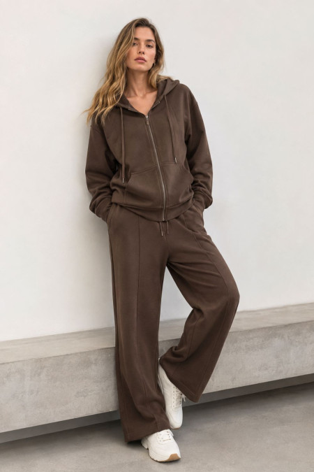 Tracksuit Set with Zip-Up Jacket - Brown