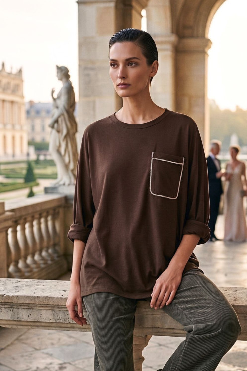 Top with Pocket & Lurex - Brown