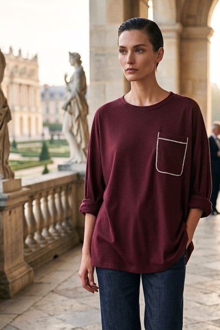 Top with Pocket & Lurex - Bordeaux
