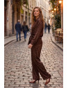 Satin Shirt and Wide-Leg Trousers Set - Brown