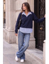 Sweatshirt with Shirt - Navy Blue