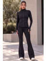 Athletic Set Zip-up Jacket & Flared Leggings - Black