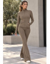 Athletic Set Zip-up Jacket & Flared Leggings - Camel
