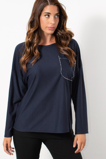 Top with Pocket & Lurex - Navy Blue