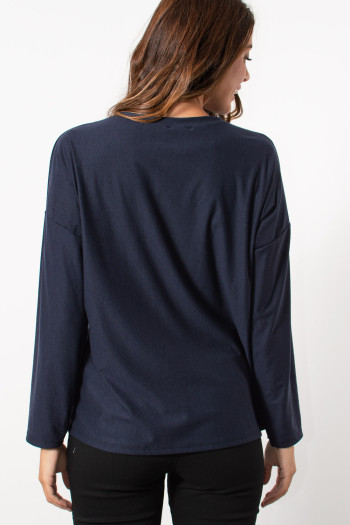 Top with Pocket & Lurex - Navy Blue