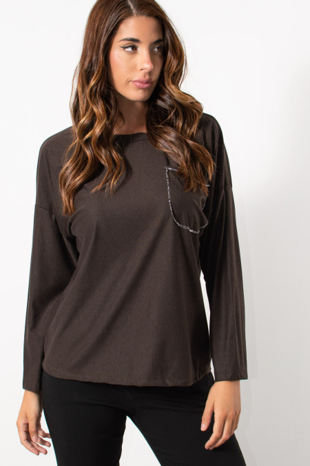 Top with Pocket & Lurex - Brown