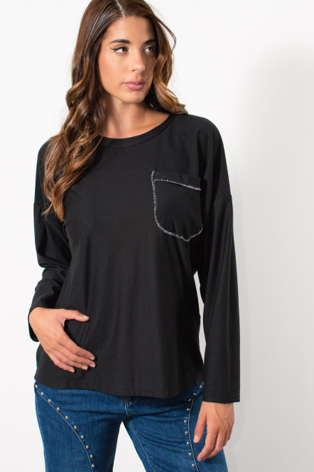 Top with Pocket & Lurex - Black
