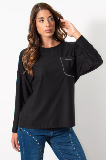 Top with Pocket & Lurex - Black