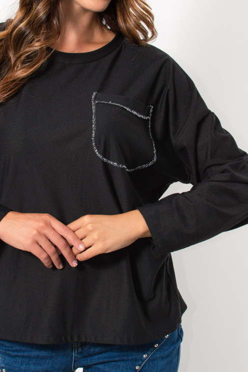 Top with Pocket & Lurex - Black