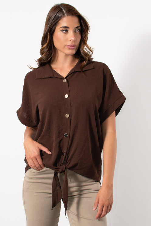 Front Tie Shirt - Brown | Exxes Fashion
