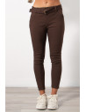 Skinny Mid Waist Pants with Belt - Brown | Exxes Fashion