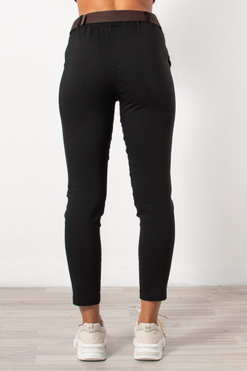 Skinny Mid Waist Pants with Belt - Black | Exxes Fashion