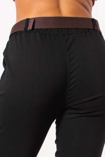 Skinny Mid Waist Pants with Belt - Black | Exxes Fashion