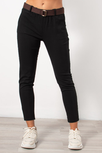 Skinny Mid Waist Pants with Belt - Black | Exxes Fashion