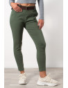 Skinny Mid Waist Pants with Belt - Khaki | Exxes Fashion