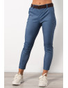 Skinny Mid Waist Pants with Belt - Blue | Exxes Fashion
