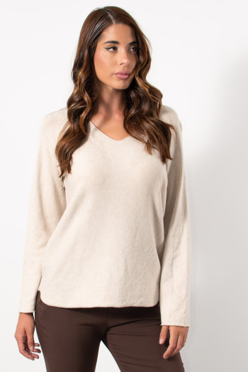 Knitted V Neck Blouse - Cream | Exxes Fashion