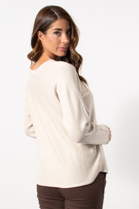 Knitted V Neck Blouse - Cream | Exxes Fashion 2