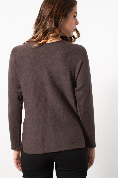 Knitted V Neck Blouse - Brown | Exxes Fashion
