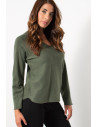 Knitted V Neck Blouse - Khaki | Exxes Fashion