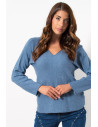 Knitted V Neck Blouse - Steel Blue | Exxes Fashion