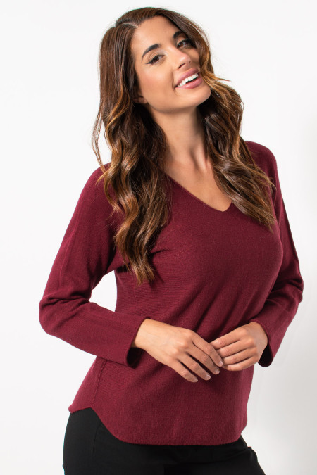 Πλεκτή Μπλούζα V - Μπορντό  | Exxes Fashion