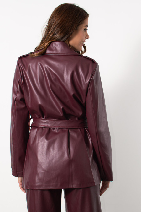 Short Faux Leather Trench - Bordeaux 2